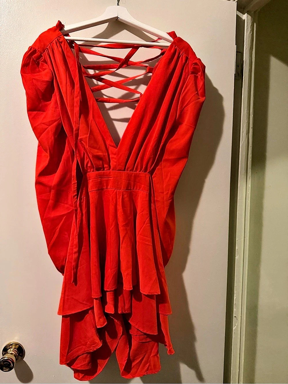 CHICH ME Red Lace-Up Open Back Mini Dress Size L